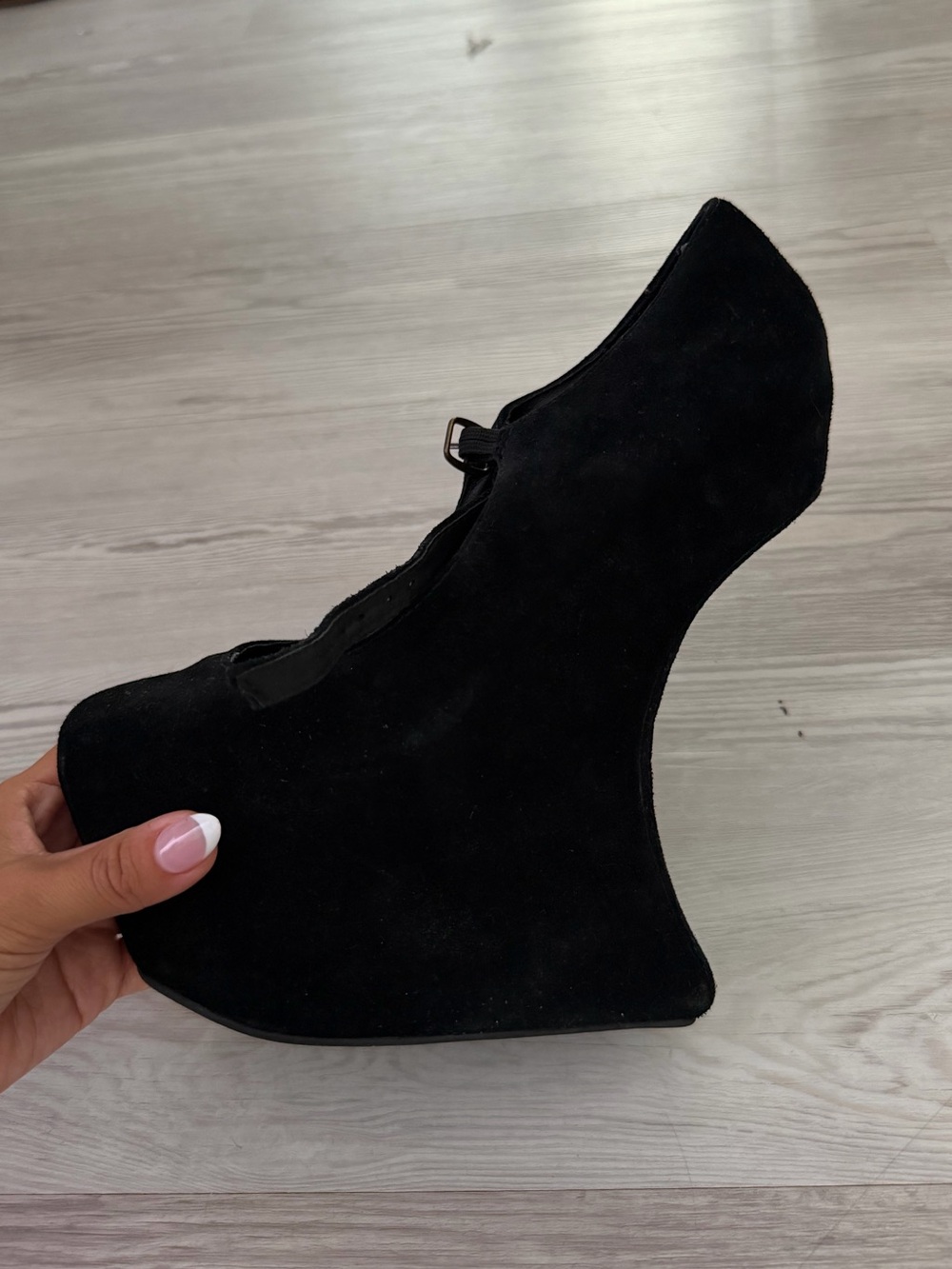 Jeffrey Campbell Black Suede Platform Wedge Mary Jane